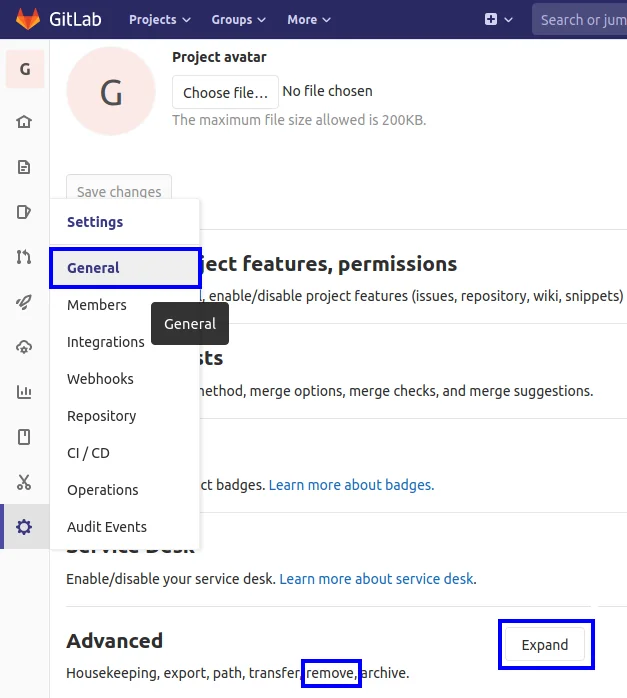 remove GitLab project delete