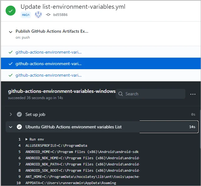 environment variables github actions