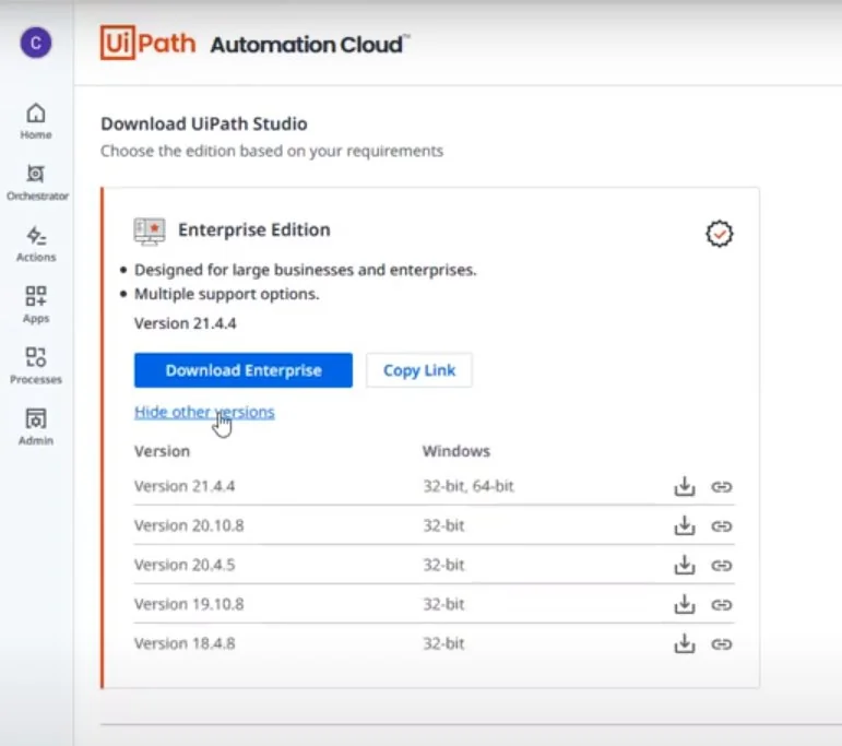 specific old UiPath Studio download