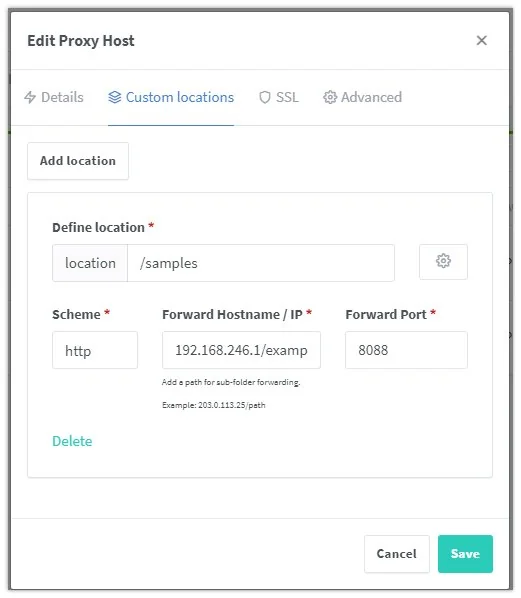 nginx proxy manager location