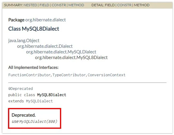 JPA3 MySQL Hibernate dialect 