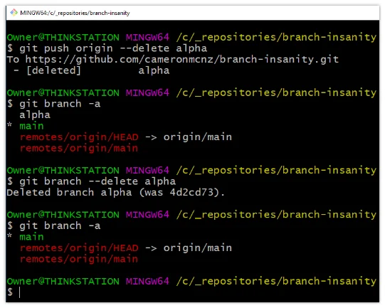 delete git remote local branch remove