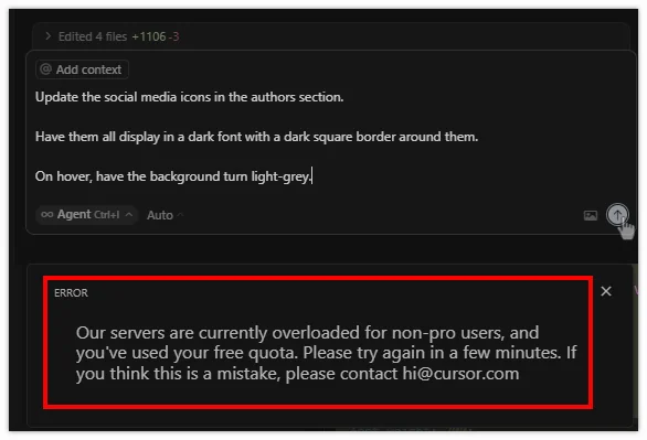 Cursor servers are currently overloaded error.