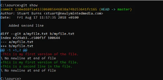 Git show command coding graphic
