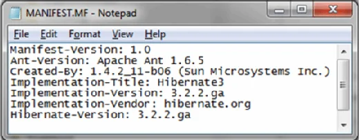 Manifest file MANIFEST.MF for the open source hibernate3.jar file