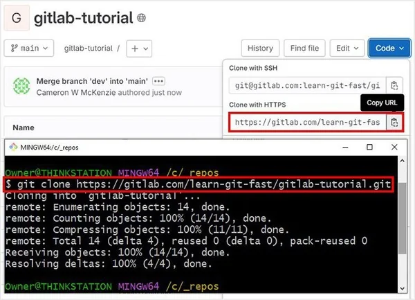 How to clone a GitLab repo screenshot