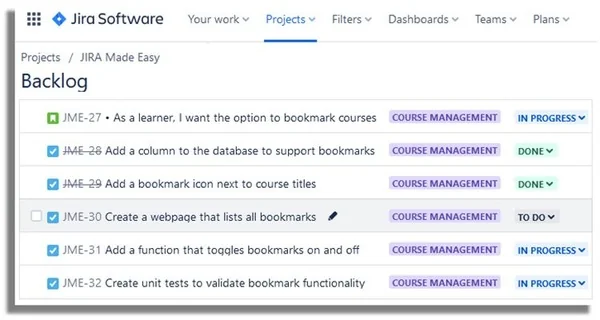 Screenshot of Jira task vs. story