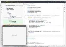 Screenshot of 'Hello World' in JavaFX and IntelliJ.