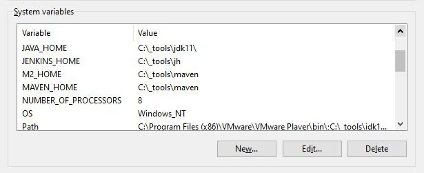 Maven environment variables.